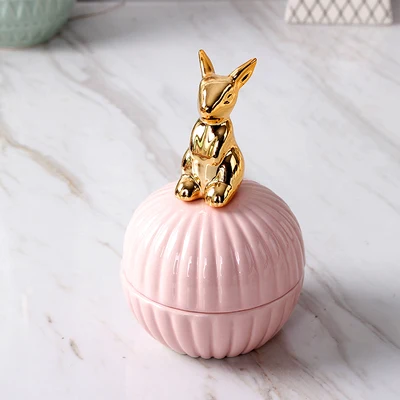 Rabbit Розовая бутылка животные милые керамические коробки ювелирных изделий свадебное кольцо брелок чехол с кристаллом держатель серьги ювелирные изделия хранения баночки ремесла - Цвет: Rabbit