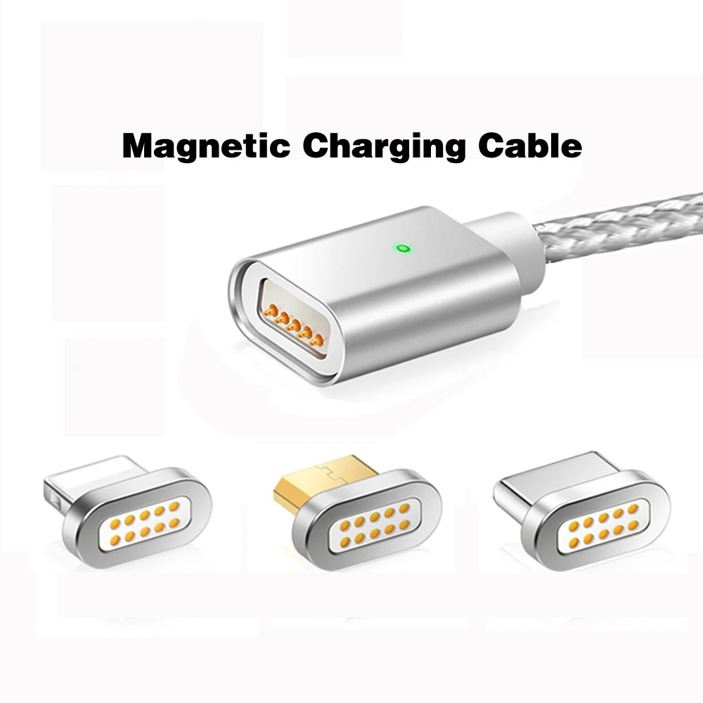 Магнитный кабель F Line USB Type C и Micro нейлоновый Плетеный светодиодный индикатор