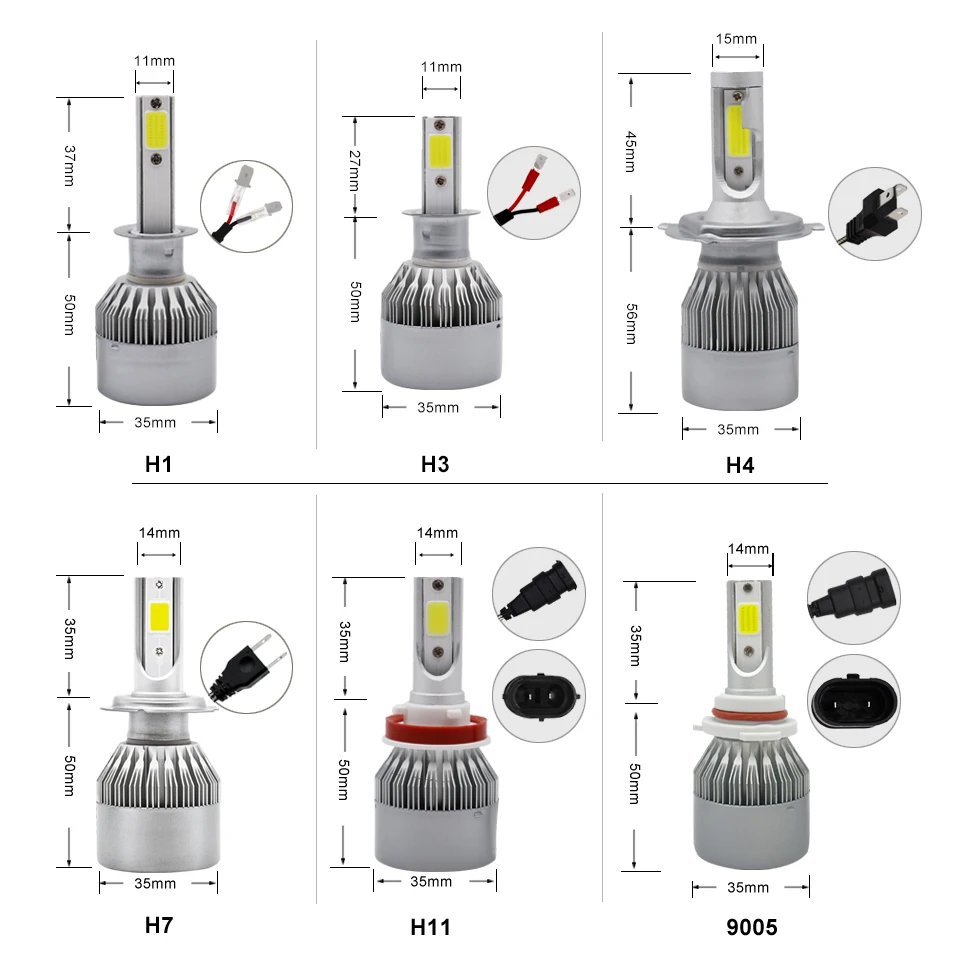2 шт 12 V светодиодные фары комплект H7 светодиодный H4 H1 H11 9005 HB3 9006 HB4 лампочка 12 V 36 W COB 3800LM 6500 K C6 фары лампы Противотуманные фары для автомобиля