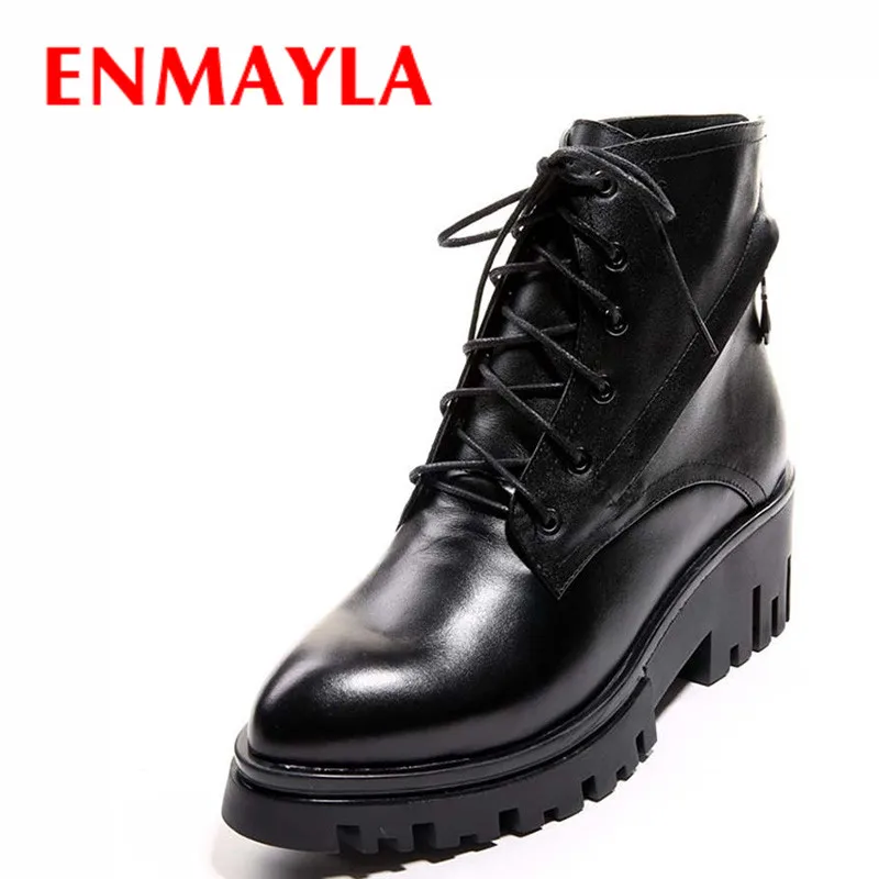 

ENMAYLA Fashion Women Ankle Boots Fashion Platform Boots Lace-up High-top Round Toe Shoes Woman Autumn Black Boots