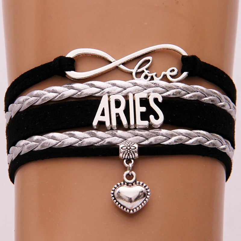 NCRHGL Infinity love ARIES bracelets bangles Heart charm braided pu leather bracelet Simple Jewelry for women men Drop Shipping | Украшения