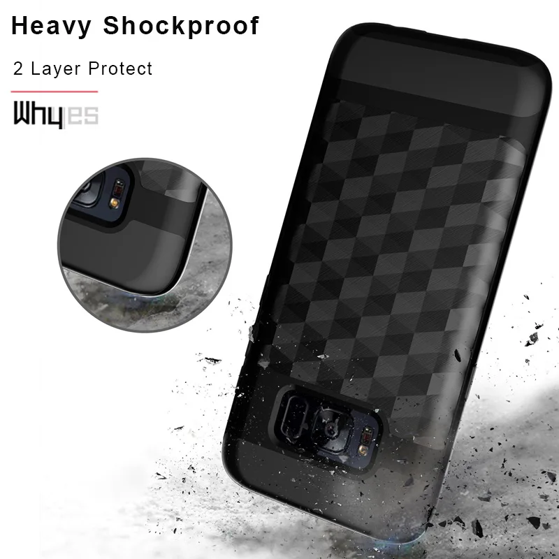 Whyes For Samsung Galaxy S8 Case Dual Layer TPU And PC Cover Anti-Shock Armor Popular ShockProof Rhombus Brushed |