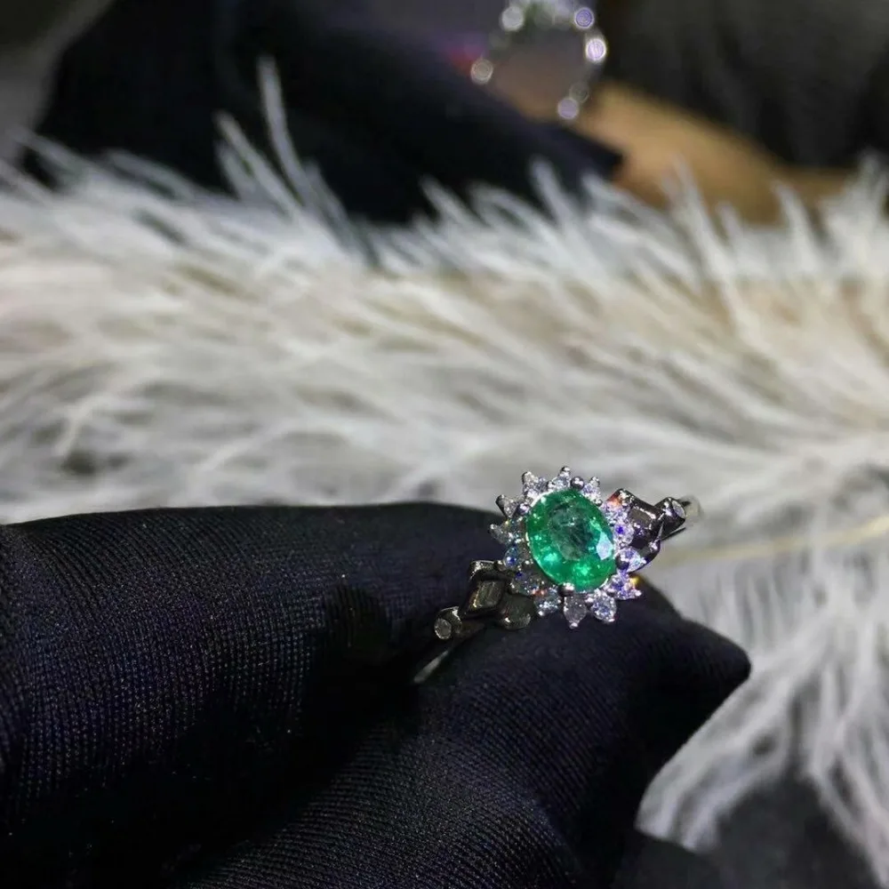 Женское кольцо с подвеской SHILOVEM из серебра 925 пробы натуральным изумрудом