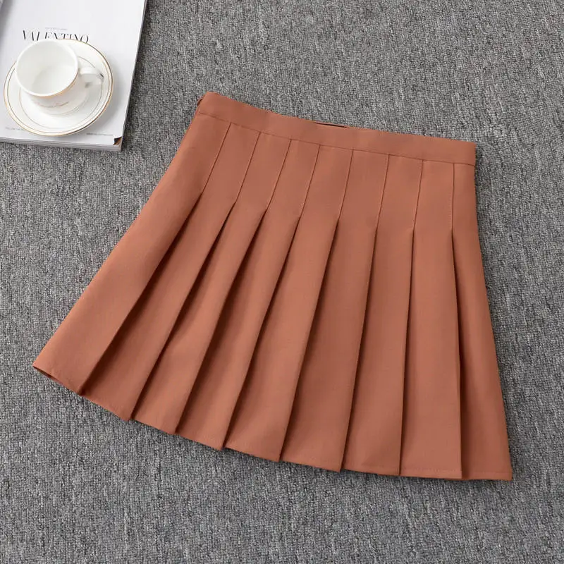 caramel colour Harajuku плиссированная юбка, Женская Летняя Сексуальная мини-юбка с высокой талией размера плюс, японская Студенческая короткая черная Женская юбка s Faldas C4643 - Цвет: caramel colour
