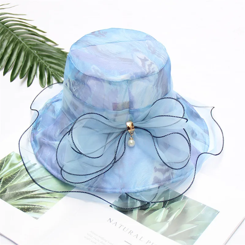 2019 Новая Элегантная Складная волнистая Солнцезащитная шляпа из органзы с