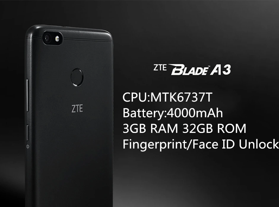 Original ZTE Blade A3 4G LTE Smartphone MTK6737T Quad Core 3GB RAM 32GB ROM Android 7.0 5.5 Inch 13.0MP 4000mAh Mobile Phone | Мобильные