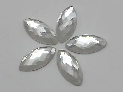 

100 Clear Faceted Horse Eye Flatback Glass Crystal Rhinestone Gem 7X15mm No Hole