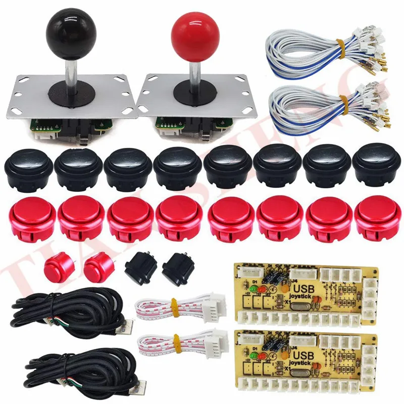 Red and Blue 2 игрока аркадные кнопки и набор джойстика DIY контроллер USB энкодер для ПК видеоигры с 8 способами джойстика+ 20 кнопочных кнопок - Цвет: Red and Blue