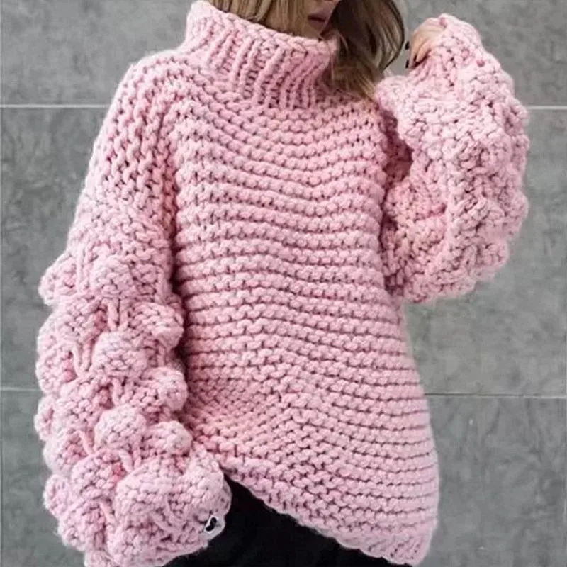 Neploe Hand Knitted Solid Women Sweater Loose Warm Puff Sleeves Girl Pullovers 2022 New Auttum Winter Fashion Sueter Mujer 68635 | Женская