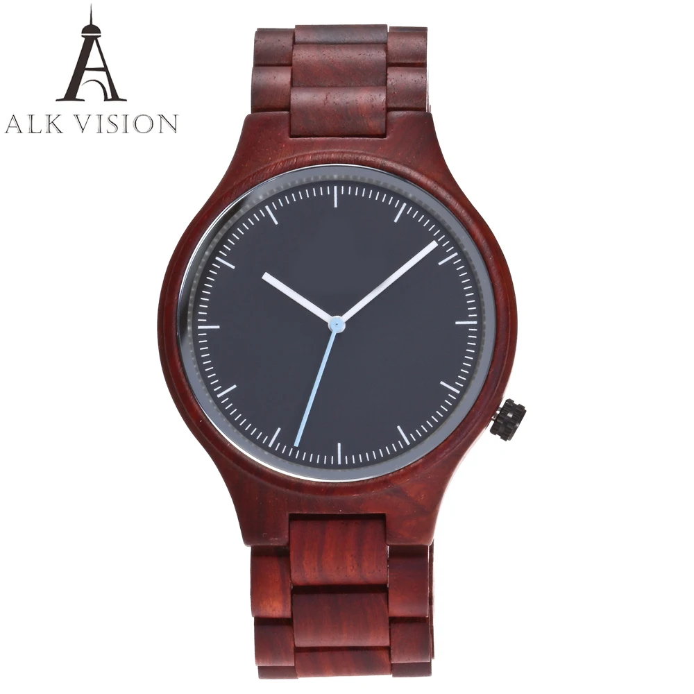 ALK VISION Top Brand Designer Men and Women Wood Watch Red sandal Wooden Quartz Watches fashion casual clock Relogio Masculino fashion eco friendly red sandal wood health watches uwood brand wooden watch japan quartz wristwatch for mens women lover best g