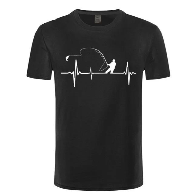 Birthday Gifts For Dad Him Father Fishinger Heartbeat Funny T Shirt Fish Accessories Present Custom T-Shirt Men Fisherman | Мужская