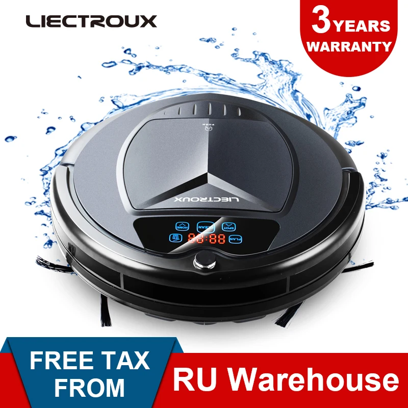 Из России) LIECTROUX B3000PLUS,робот пылесос с танком для воды(влажная и сухая уборка) сенсорный экран, фильтр HEPA, настройка времени уборки,виртуальная стена, авто подзарядка, уф тампа, тряпка,для дома
