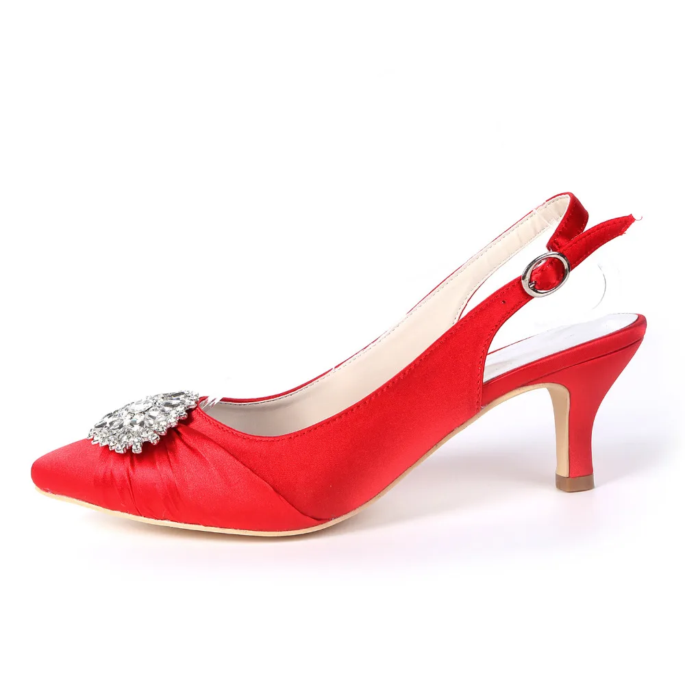 Creativesugar с острым носком слинг slingback атласная вечернее платье обувь плиссированные знать, кристалл брошь свадебное Пром низкие каблуки