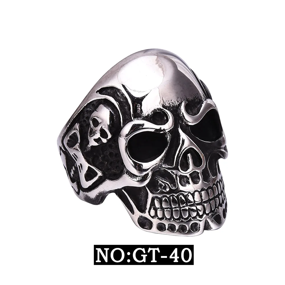 316L Нержавеющая сталь Готический Панк Серебряный Резьба тяжелых Skull Ring Байкер