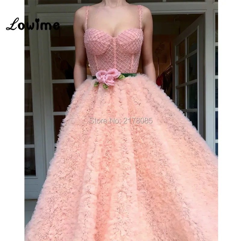 Pink Couture Handmade Beaded Evening Dress Sweetheart With Flower Belt Arabic Style Party Gowns Vestido De Festa 2018