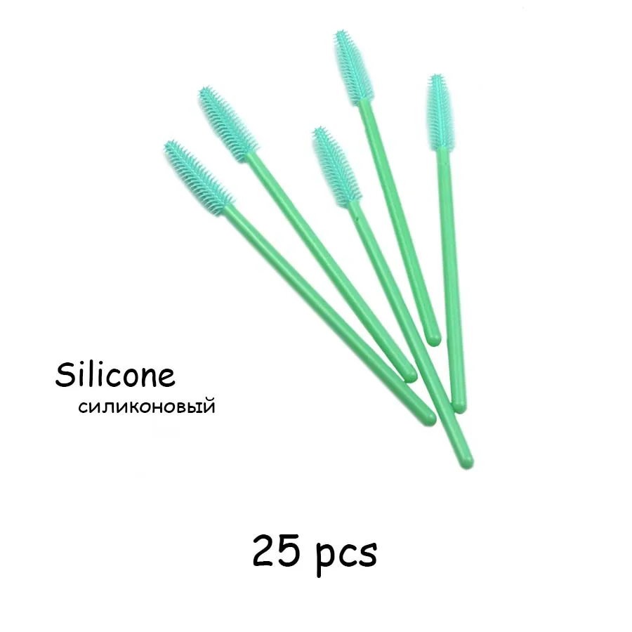 25pcs Mint Green Тушь для ресниц одноразовые палочки для макияжа Кисти 25/50 шт в наборе, Eyeashe, придания формы бровям, нанесения основы нейлоновые кисти для макияжа с силиконовым наращивания ресниц Инструменты - Handle Color: 25pcs Mint Green