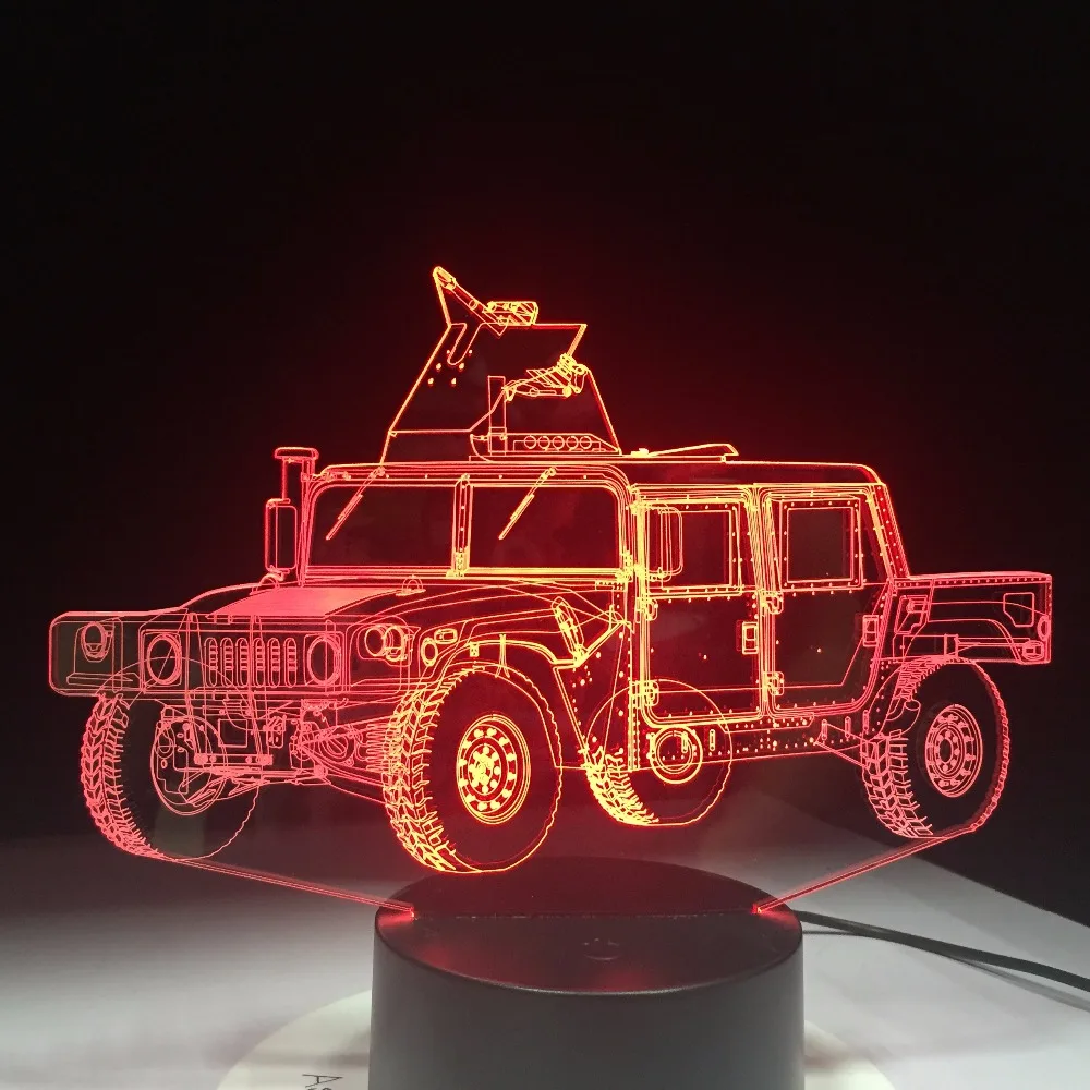 Военный грузовик Форма 3D светодиодный настольная лампа метакрилат пластина Craft