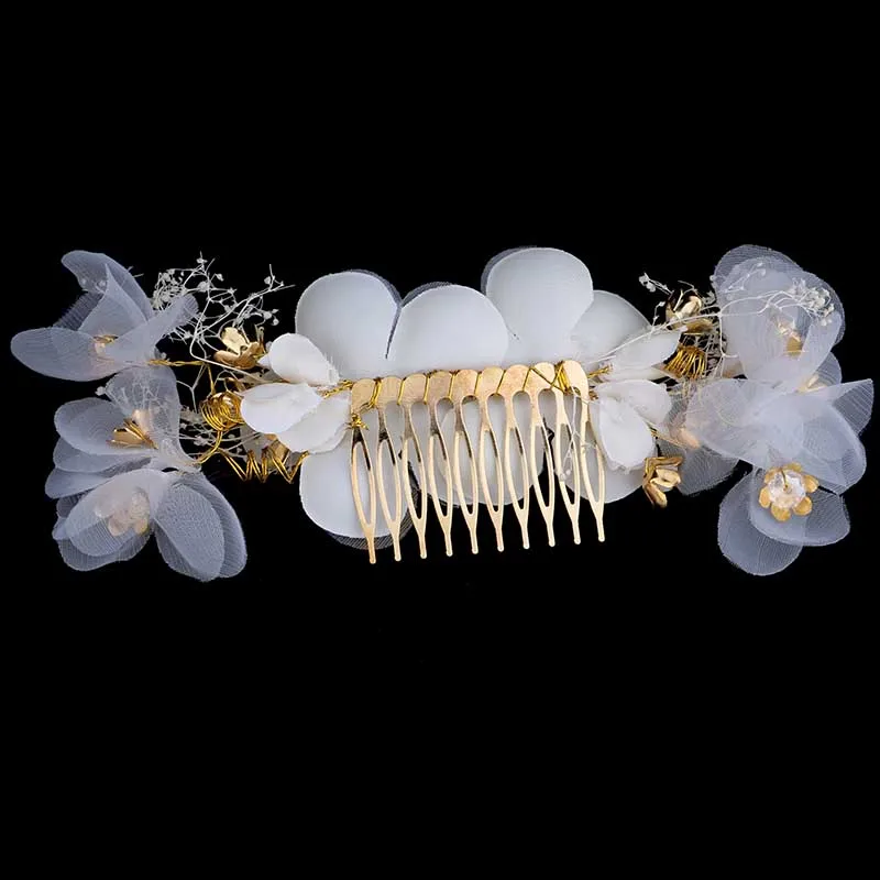 White Lace Flower Crystal Hair Combs Jewellery Bride Headpiece Tiaras de Noiva Women Head Jewelry Wedding Hair Accessories Crown images - 6