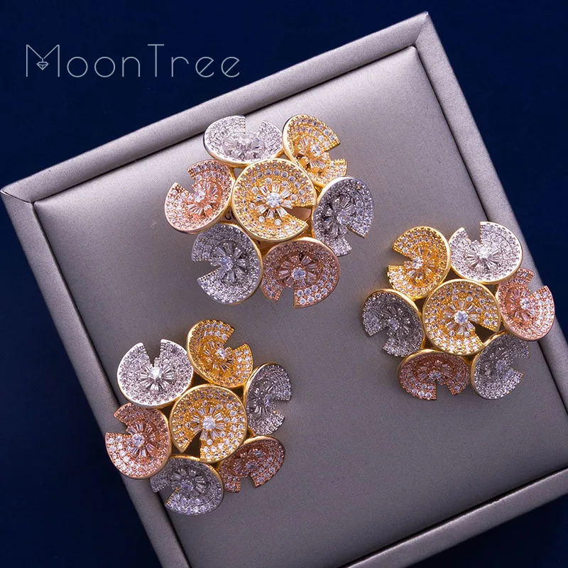 MoonTree цветочный модный роскошный супер AAA кубический цирконий женские серьги для