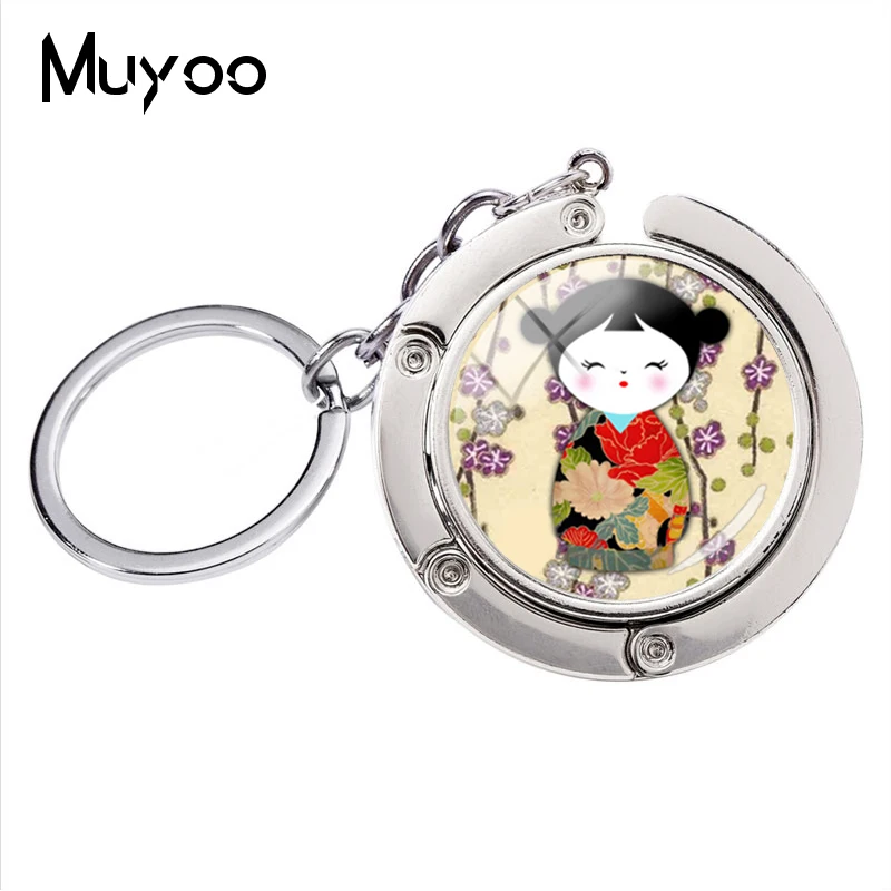 Мода японский Kokeshi брелок для ключей кимоно кукольный брелок стеклянный купол кулон ювелирные изделия браслет держатель для ключей для женщин