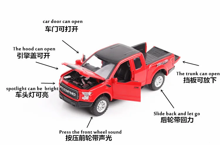 1:32 Масштаб сплава тянуть назад автомобиль игрушки, высокая моделирования FORD Raptor F150 пикап, музыкальные мигает и игрушки