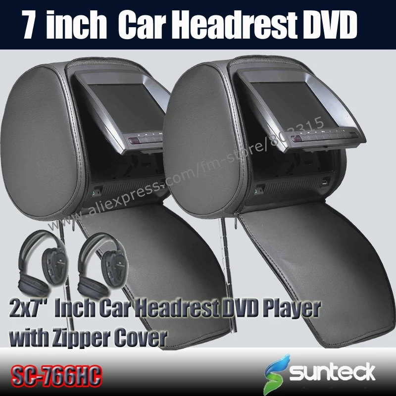 2 х 7 дюймовый автомобильный подголовник DVD цифровой экран с крышкой на молнии + ИК