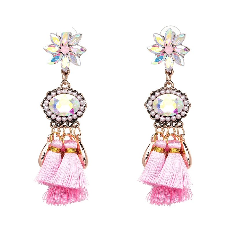 50474-PK Очаровательные длинные массивные серьги с кисточками Boho блестящие Висячие серьги для женщин Роскошные свадебные серьги с бахромой - Окраска металла: 50474-PK