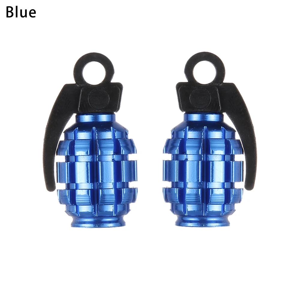 2PCS blue 1 упаковка для автомобиля, грузовика, алюминиевая шина, обод колеса, стволовые крышки воздушного клапана, крышка для мотоцикла, велосипеда, граната, форма, 3 цвета, автомобильные аксессуары - Цвет: 2PCS blue