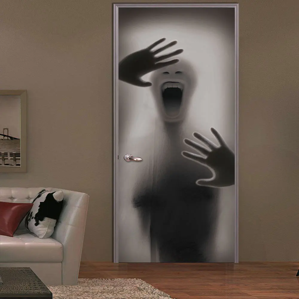 Figure Behind Glass Door Halloween Decorations Stickers Personality Bedroom Wooden Renovation Decal DIY Home Wallpaper | Дом и сад