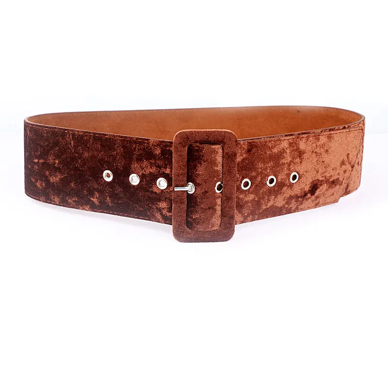 brown color Новая мода, женские широкие ремни, Серебряная Пряжка, черная ткань, пальто, аксессуары для платья,, бархат, лучшая ткань, женский пояс - Цвет: brown color
