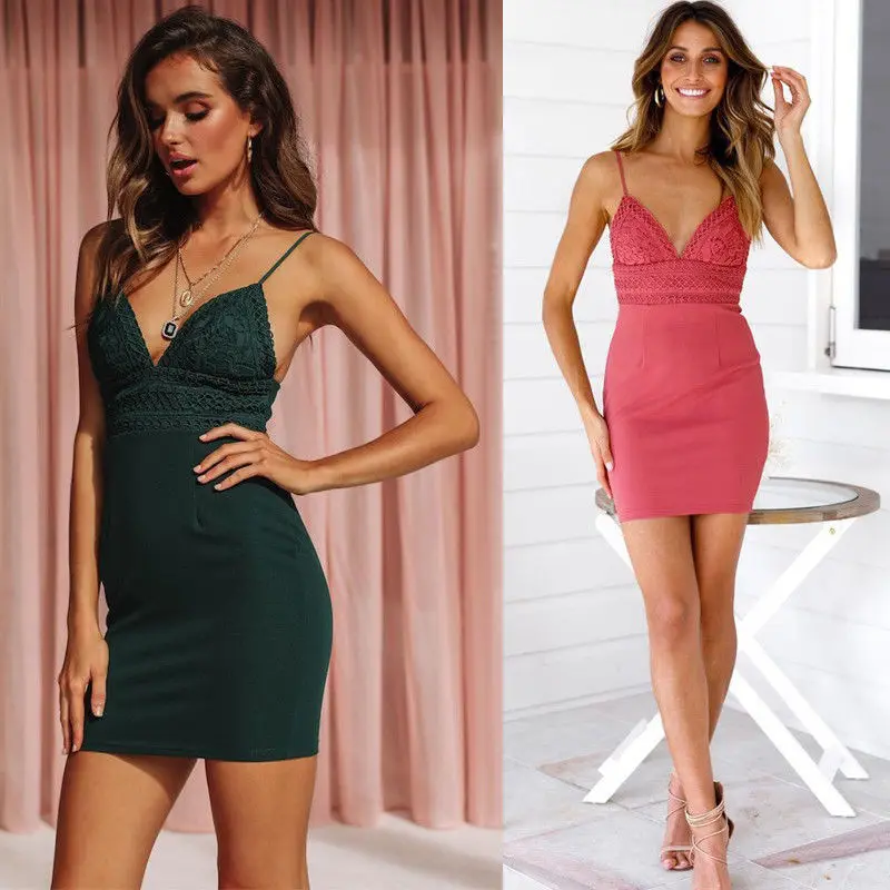 

Women Sexy V-neck Strap Bodycon Dress Lace Backless Bandage Party Mini Short Dress Ladies Club Wear S-XL