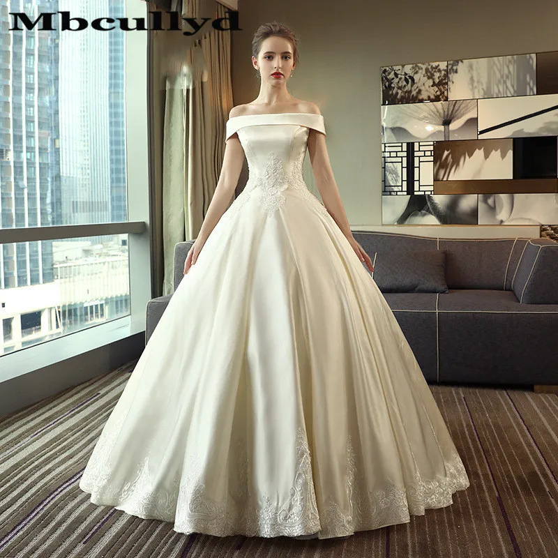 Mbcully роскошное свадебное платье бальное с открытой спиной атласные кружевные