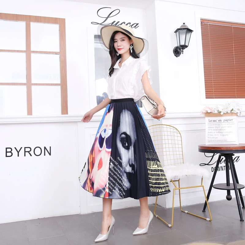 Женские летние юбки в стиле пэчворк эластичные плиссированные средней длины с