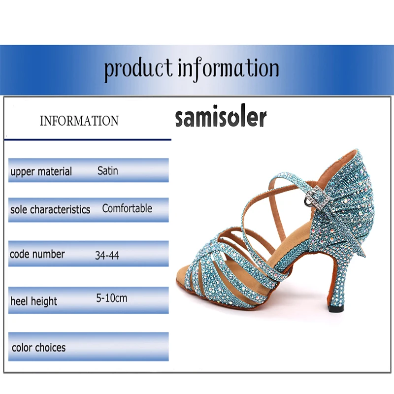 Samisoler/Синие стразы; Обувь для бальных танцев; женская обувь для сальсы; Женская Профессиональная Обувь для танго; обувь для латинских танцев; стильная обувь на высоком каблуке