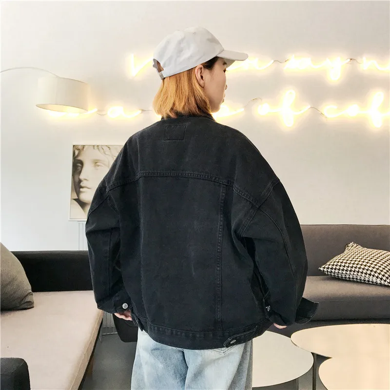 Fashion Women Jean Coats and Jackets Loose Casual Denim Jacket Vintage Streatwear BF Style Jeans Coat Black Color | Женская одежда