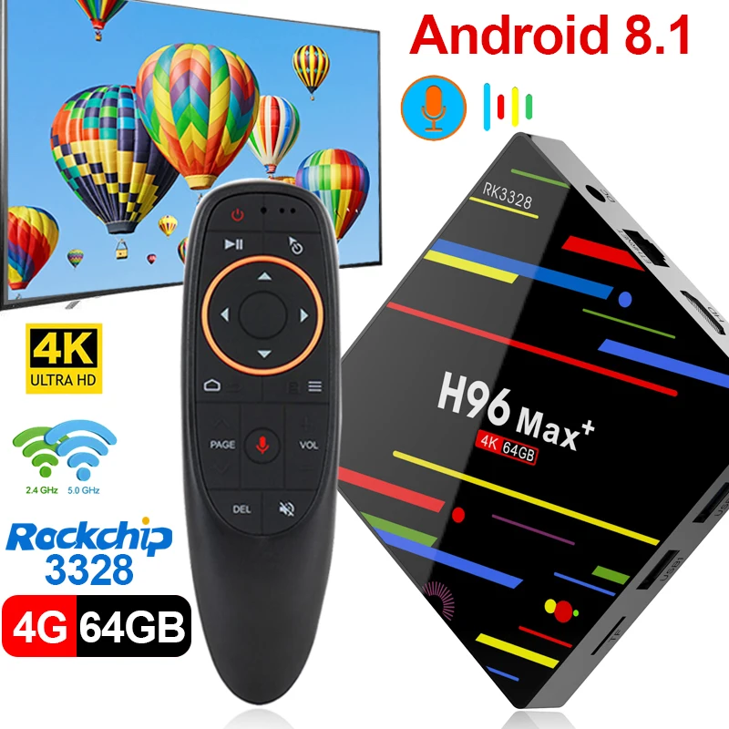 ТВ приставка H96 MAX Plus RK3328 Android 8 1 4 Гб RAM 64 ROM4K телеприставка 2 4g/5G Wifi H.265 pk h96 pro max h2