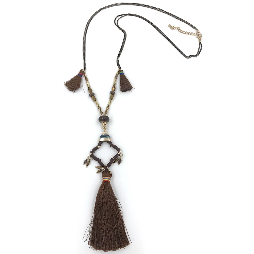 Ожерелье ручной работы с длинной бахромой и кисточками уникальное винтажное