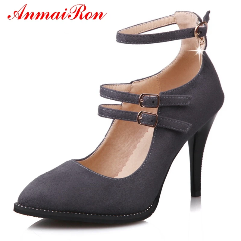 

ANMAIRON Basic Thin Heels Zapatos De Mujer Women Shoes High Heel Women Fashion Flock Pointed Toe Pumps Size 34-39 LY600