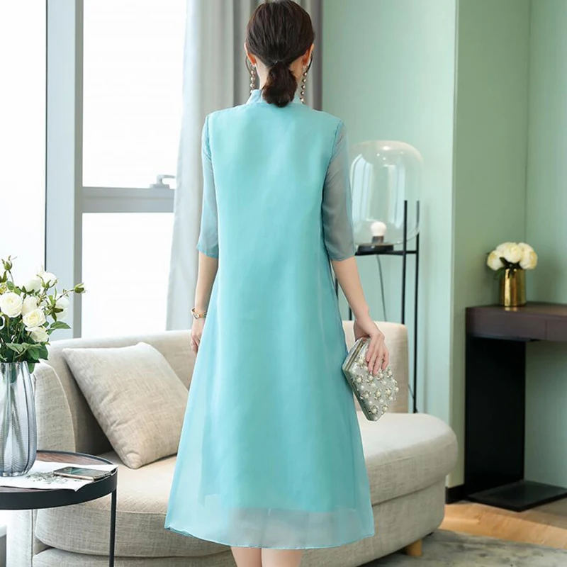 Винтажное платье в китайском стиле Cheongsam Vestidos с воротником-стойкой и пуговицами