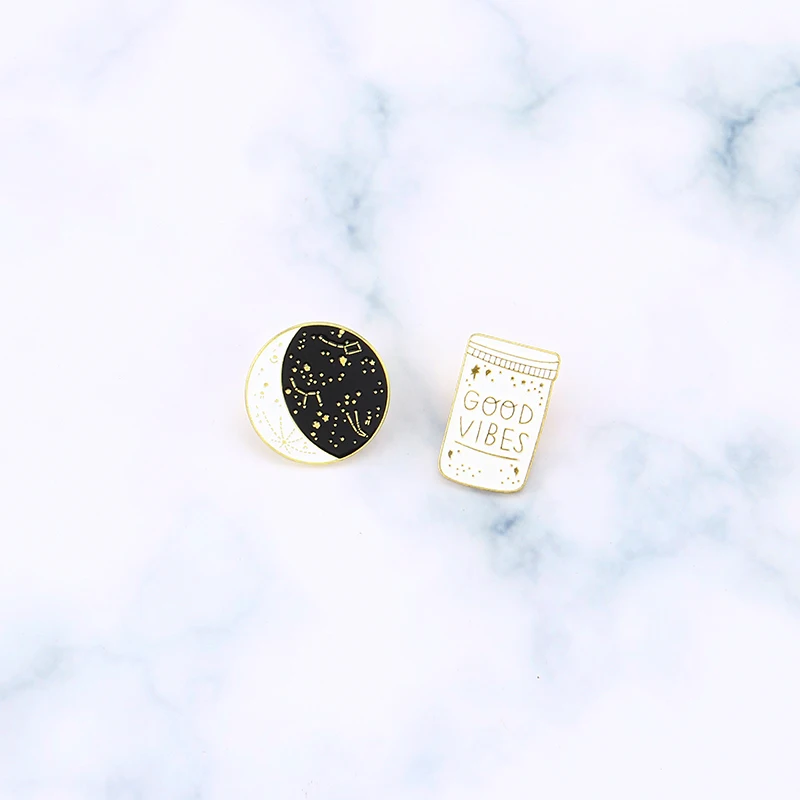 2 шт./компл. черная белая брошь в виде созвездия Луны с изображением героев