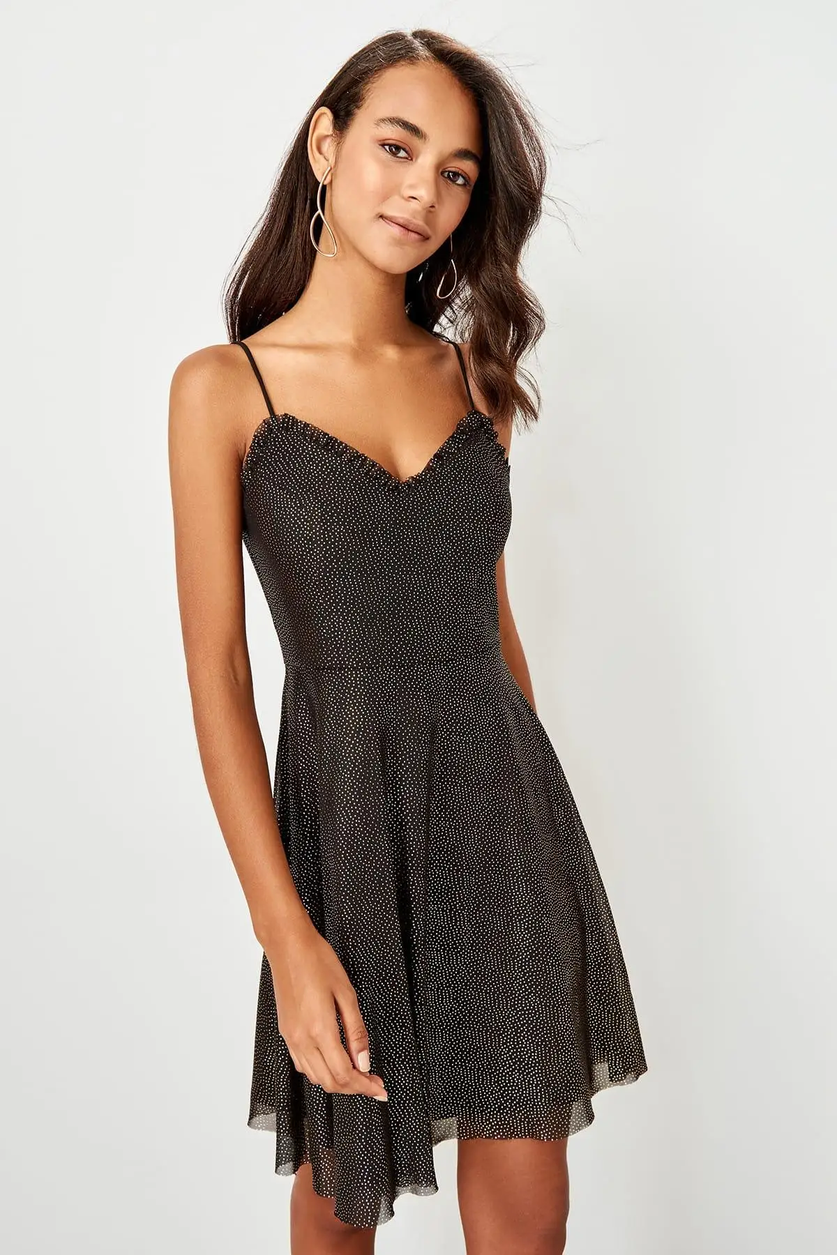 Trendyol черное платье из тюля TPRSS19BB0514 | Женская одежда
