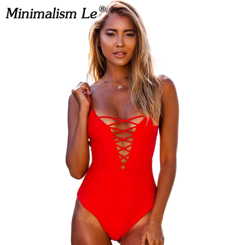Minimalisme Le одноцветное Одна деталь Купальник Глубокий V Купальники для малышек