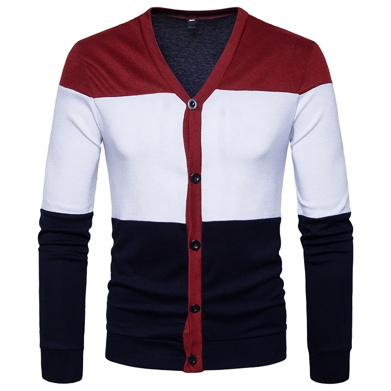 Ropa De Hombre 2018 Осень кардиганы лоскутное кардиган с треугольным вырезом свитер Для
