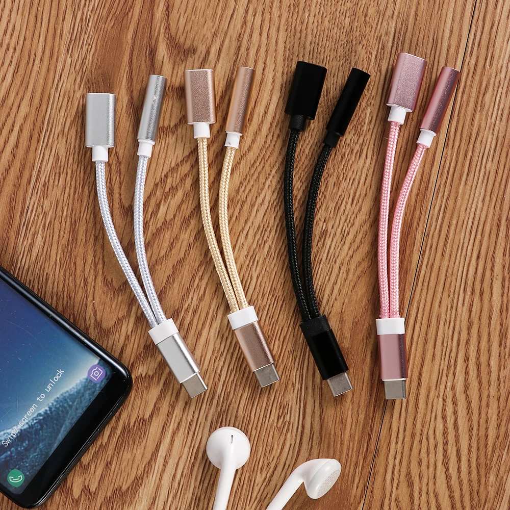 Аудиокабель с USB Type C на 3 5 мм Aux адаптер для наушников 2 в 1 разъемом кабель зарядки