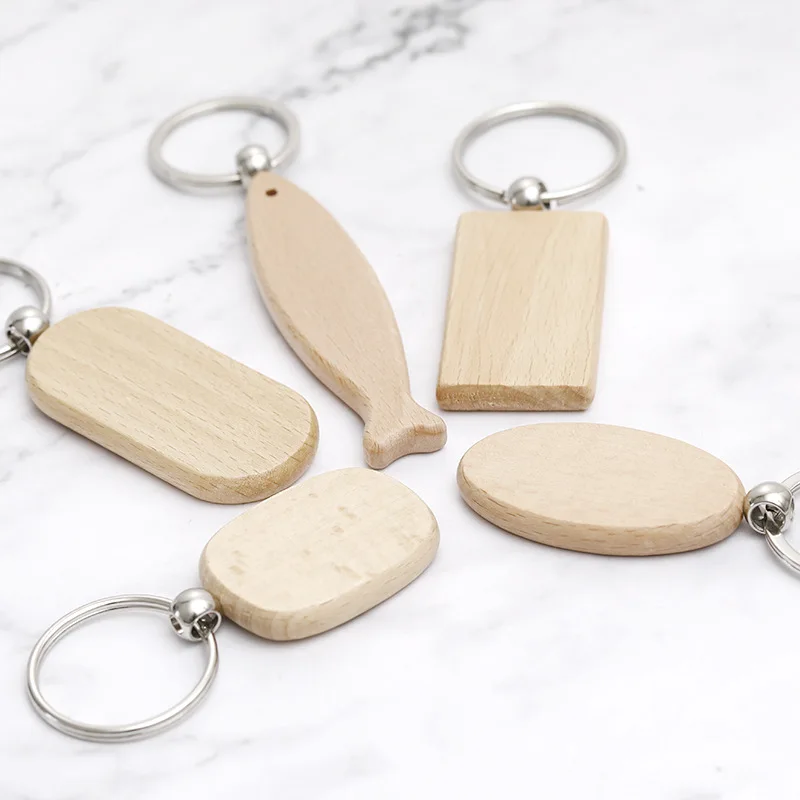 20 шт пустые круглые прямоугольные деревянные брелки DIY продвижение индивидуальные деревянные брелки для ключей рекламные подарки