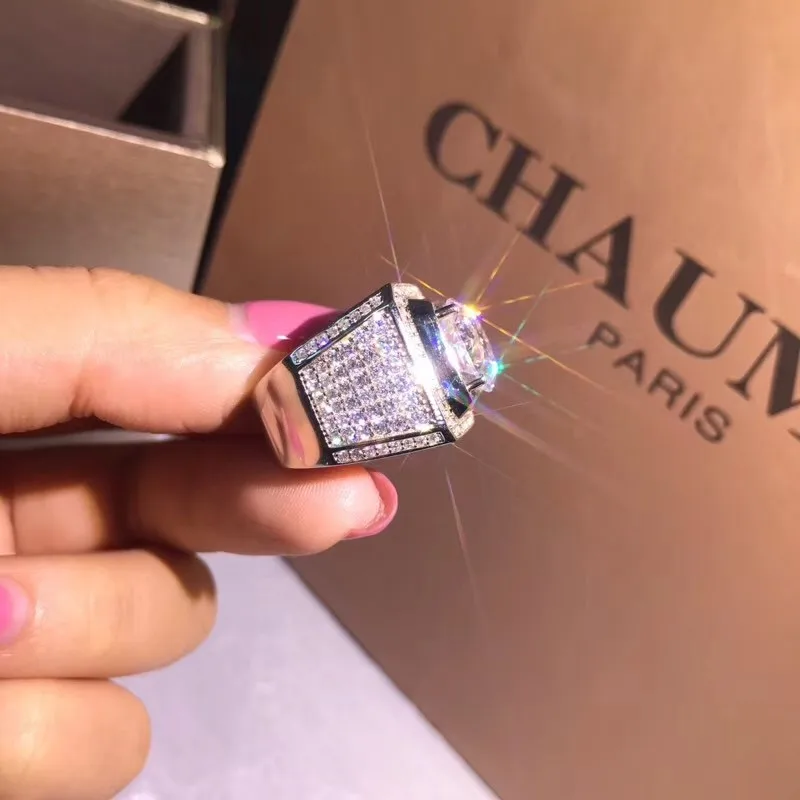 Vecalon, роскошное мужское кольцо-пасьянс, 3ct, AAAAA, Cz, 925 пробы, серебро, обручальное кольцо, кольца для мужчин, ювелирные изделия на большой палец