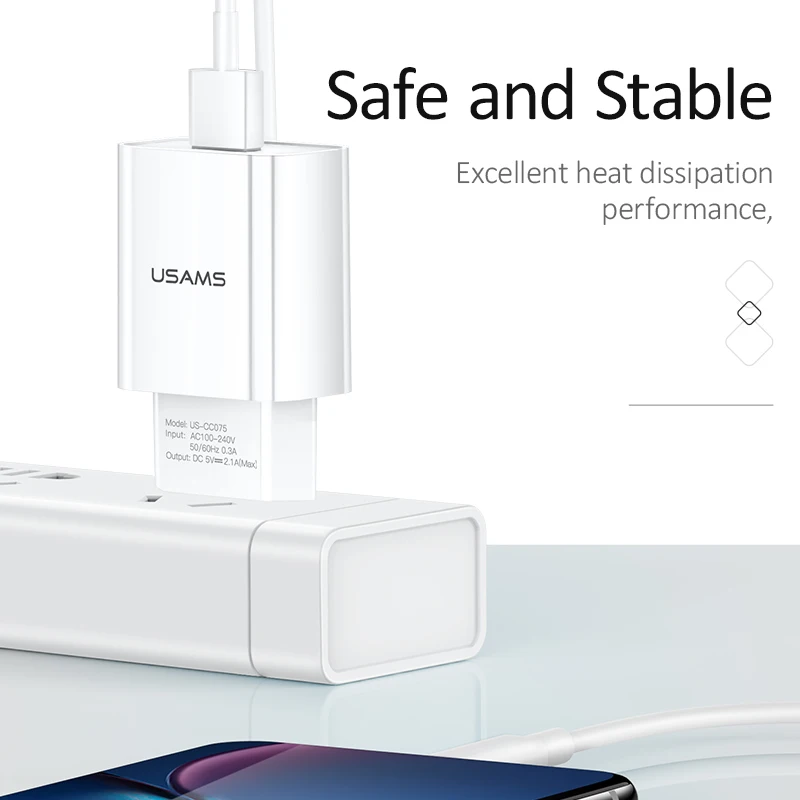 USAMS USB телефон зарядное устройство для iPhone iPad 2.1A один быстрое настенное Xiaomi samsung ЕС