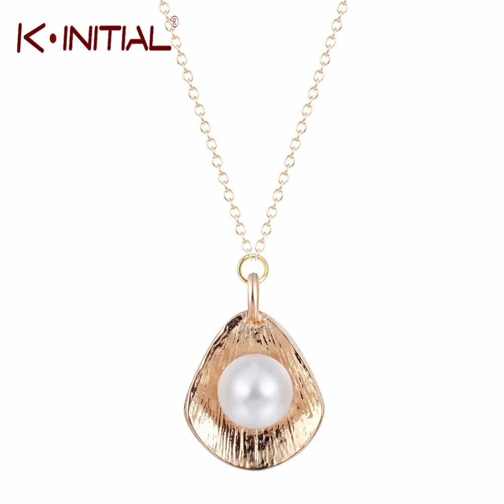 

Kinitial Fashion Imitation Pearls Pendant Necklace Simple Shell Necklace Jewelry Charm Bohemia Necklace Women collares 2019