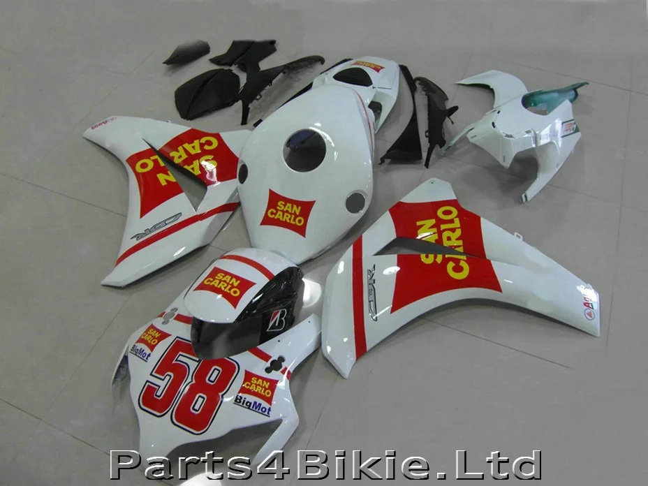 Литьевая форма обтекатель комплект Подходит для Honda CBR1000RR 08 09 10 11 Красный Белый