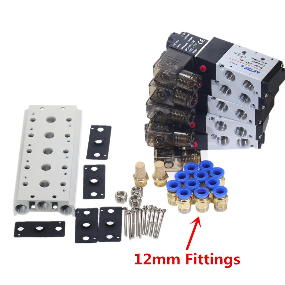 12mm Fittings 1 шт. 5 способ пневматическая комбинация 4V210-08 12 В 24 в 110 В 220 В 2 Позиции с одной головкой Пневматический электромагнитный клапан w база - Цвет: 12mm Fittings